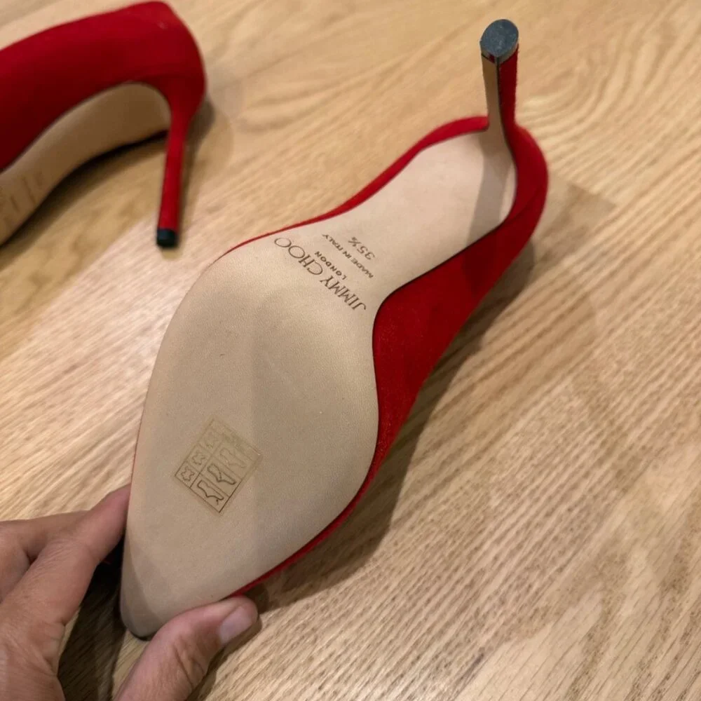 Jimmy Choo Black Suede Pumps Red - Picture 3 of 7